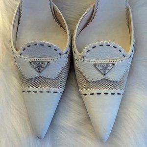 Prada Vintage Bone Leather/Fabric  D'Orsay Pumps Size 38